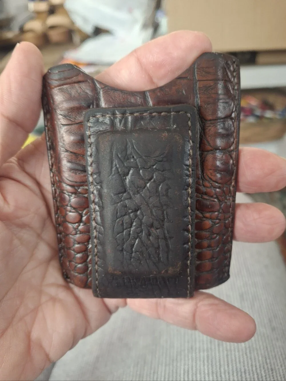 Brighton Brown Croc-Embossed Leather Money Clip